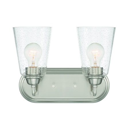 Designers Fountain Zane 12.5in 2-Light Brushed Nickel Industrial Indoor Vanity Light with Clear Seedy Glass Shades D241M-2B-BN